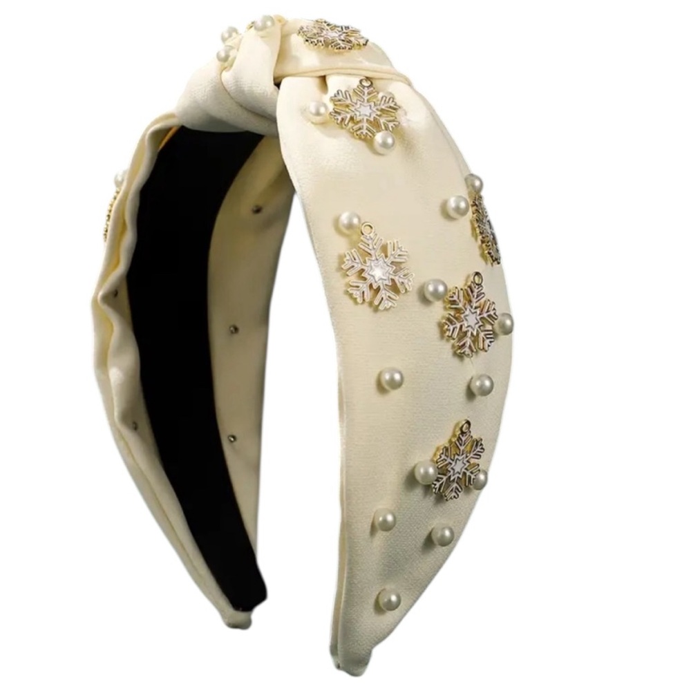 White Imitation Pearls and Snowflake Accented Headband